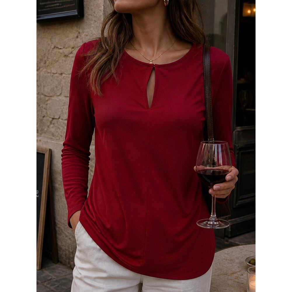 Lauren Ralph Lauren Red Tunic Top Keyhole Neck Long Sleeve Women’s M